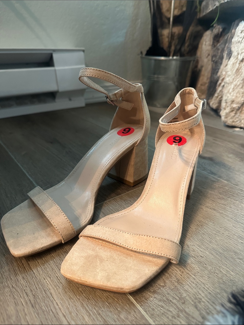 Forever 21 Nude Beige Ankle-Strap Block Heels